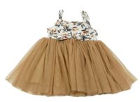 Bílo-béžové květované šaty s tylovou sukní Shein