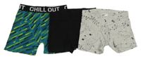 3set - 3x boxerky - černé + šedo-tmavomodré s vesmírem + petrolejovo-černo-zelené vzorované 