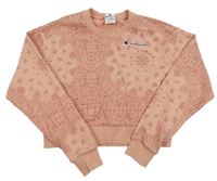 Růžová vzorovaná crop mikina s logem Champion