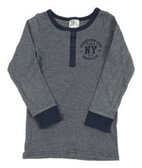 Tmavomodré melírované triko s nápisem H&M