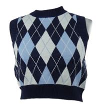 Dámská tmavomodro-světlemodrá károvaná svetrová crop vesta H&M