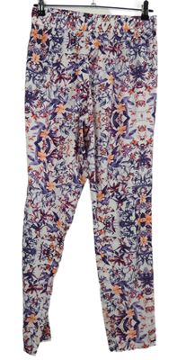 Dámské fialovo-oranžovo-bílé květované volné kalhoty Only 