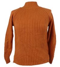 Dámský cihlový žebrovaný svetr se stojáčkem 