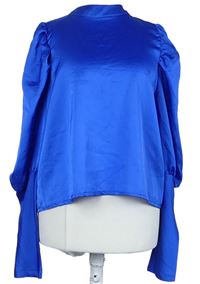 Dámská safírová saténová halenka s nabíranými rukávy Boohoo 