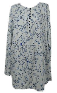 Dámská bílo-modrá květovaná šatová tunika 