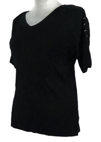 Dámské černé pletené tričko se šněrováním Frank Saul 