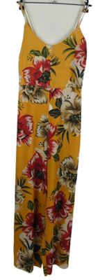 Dámský oranžový květovaný kalhotový palazzo letní overal 