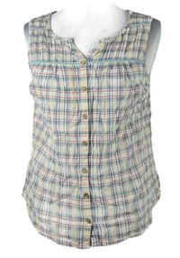 Dámská světlemodro-béžovo-červená kostkovaná halenka Mantaray 