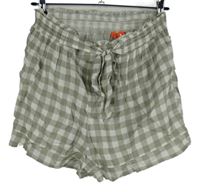 Dámské khaki-bílé kostkované volné kraťasy s mašlí River Island 