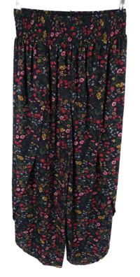 Dámská tmavomodré kytičkované culottes kalhoty 
