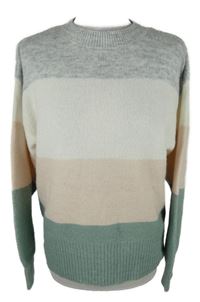 Dámský smetanovo-šedo-růžovo-modrý pruhovaný svetr H&M