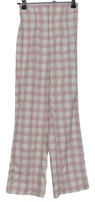 Dámské bílo-růžové kostkované kalhoty Bershka vel. 32