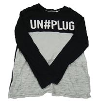 Černo-bílo-melírované triko s nápisem C&A