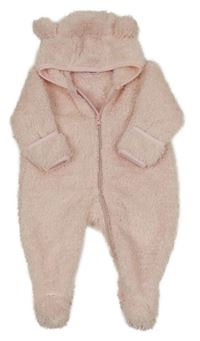 Světlerůžová chlupatá kombinéza s kapucí Ergee