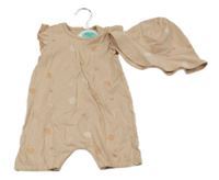 Nové - 2 set - růžový kraťasový overal s mušlemi + klobouček