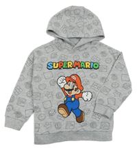 Světlešedá vzorovaná mikina se Super Mariem a kapucí 