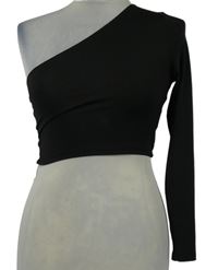 Dámské černé crop triko s jedním rukávem Shein