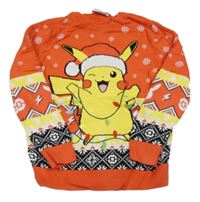 Červeno-barevný svetr s Pikachu a vločkami 