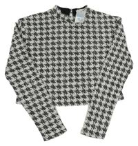 Nové - Bílo-černé vzorované třpytivé crop triko Primark