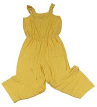 Žlutý žebrovaný mačkaný kalhotový culottes overal PRIMARK