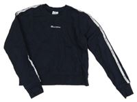 Tmavomodrá crop mikina s logy a pruhem Champion