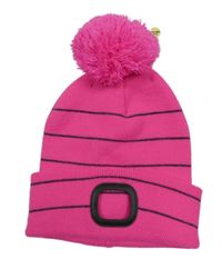 Nové - Neonově růžovo-antracitová pruhovaná čepice s bambulí 