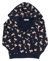 Tmavomodrá propínací mikina s jednorožci a kapucí C&A