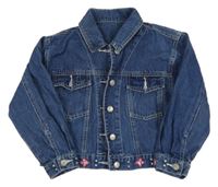 Tmavomodrá riflová bunda s kytičkami