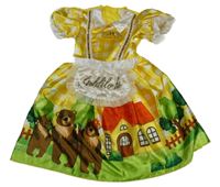 Kostým - Žluto-bílé kostkované saténové šaty s medvědy 