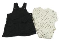 2set - Černé riflové laclové šaty + body s kytičkami F&F