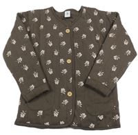 Tmavohnědá prošívaná propínací zateplená mikina s kytičkami Tu