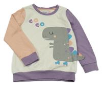 Smetanovo-pudrovo-tmavofialová mikina s dinosaurem Lily & Dan