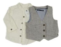 Nové - 2set - Bílá košile + hnědo-modrá melírovaná vesta Next