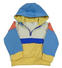 Smetanovo-modro-jahodová mikina s kapsou a kapucí Kiki&Koko