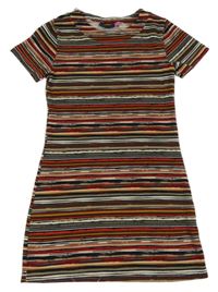 Béžovo-černo-červené pruhované úpletové šaty 