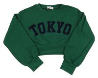 Tmavozelená crop mikina s nápisem Primark