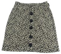 Béžovo-černá žebrovaná sukně s leopardím vzorem a knoflíky Primark