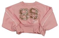Lososová crop mikina s číslem z flitrů River Island 