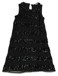 Černé síťované šaty s flitry a límečkem M&S