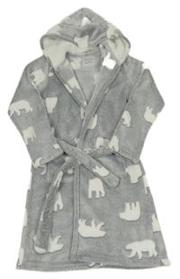 Šedý chlupatý župan s medvídky a kapucí Primark