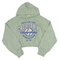 Světlemodrá crop mikina s potiskem a kapucí H&M