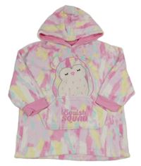 Světlerůžovo-barevná chlupatá ovesize mikina se sovou a kapucí 