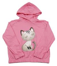 Růžová mikina s kočkou a kapucí Dopodopo