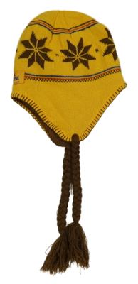 Žluto-hnědá pletená podšitá ušanka se vzorem