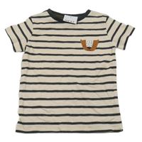 Nové - Béžovo-tmavošedé pruhované tričko s jezevcem Next