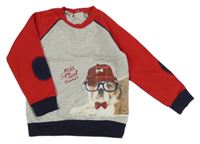 Šedo-červená mikina s pejskem