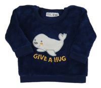 Tmavomodrá chlupatá mikina s mrožem Ergee