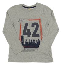 Šedé melírované triko s městem a číslem Kids