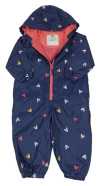 Tmavomodrá šusťáková jarní kombinéza se srdíčky a kapucí George 