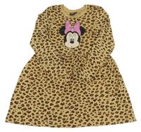 Béžovo-hnědé vzorované bavlněné šaty s Minnie Disney 